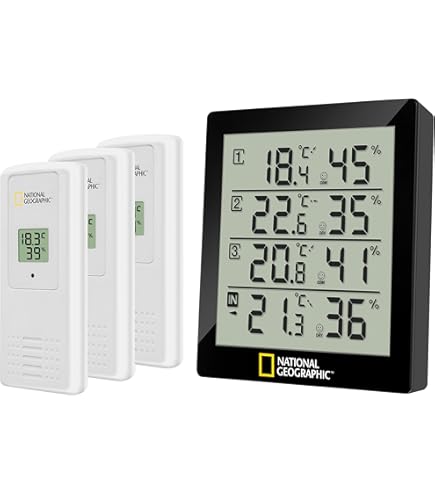 Quntis Draadloos weerstation met 3 buitensensoren, thermometer, hygrometer, digitaal, binnen en buiten, draadloos weerstation, multifunctioneel, met tijdweergave, weerwekker, wit