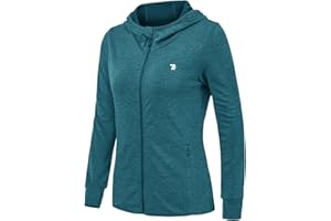 donhobo Women's Running Jackets with Thumb Hole,Long Sleeve Gym Sport Zip Up Hoodie Top Breathable Quick-Dry Tops with Zip Side Pocket