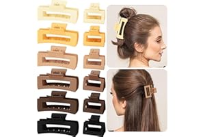 Hair Claw Clips Women, Revivoer 12PCS Square Non-Slip Claw Clip for Women Thick Hair, Matt 6 Medium Double Row and 6 Pieces Large Hair Claws for Fine Hair