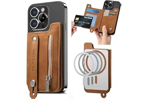 Ysnzaq Porte-Cartes pour Magsafe, Compatible avec Magsafe Wallet pour Téléphone avec Fermeture éclair, 5 Cartes, Portefeuille Magnétique pour iPhone Série 16/15/14/13/12-SDLW Brown