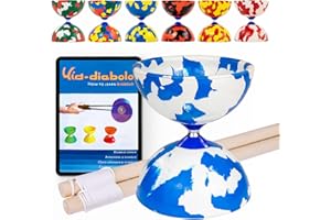 Juggle Dream Jester Diabolo Set - avec Axe Fixe Diabolo, Baguettes en Bois et Vidéo d'apprentissage en Ligne - Jouets de Jonglage (Bleu/Blanc)