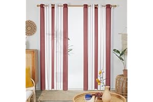 Deconovo - Tende Soggiorno e Camera da Letto Semi-Trasparenti 2 Pezzi 260 Altezza, Tenda Finestra Moderne con Occhielli, Modello Bianco+Rosso, 140x260 CM (Larghezza x Altezza)