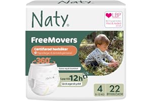 Naty FreeMovers Byxblöjor, Storlek 4 (8–15kg), 22-pack | För känslig hud, Hypoallergena potträningsblöjor, Absorberande & Läc