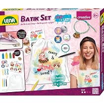 LENA Batik Boho DIY Kit With Linen Backpack - Craft Set For Girls 8+ With Textile Pencils, Iron-Ons, & Hair Accessories