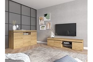 Skraut Home | Set Natural | Comedor | Mueble Auxiliar | Aparador Mueble TV 160 cm | Acabado Color Roble Negro nórdico