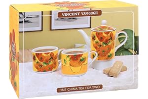 The Leonardo Collection Vincent Van Gogh Sunflower Tea for Two | Ceramic Teapot and Cup Set | Beautiful Gift for Home and Office | Stylish Printed Teapot