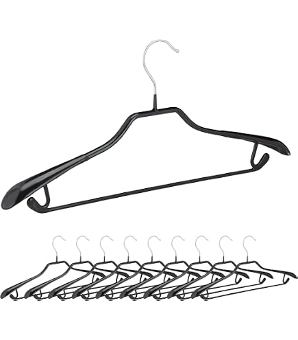 10 Cintres Costume MAWA Anti-Dérapants - Forme Corps, Avec Barre - Pour Vêtements Lourds - Noir 42cm