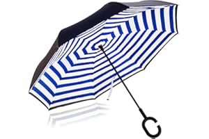 NNY Inc Double Layer Inverted Umbrella Cars Reverse Open Folding Umbrellas, Windproof UV Protection Large Self Stand Upside Down Straight Umbrella for Golf Women and Men with C-Shaped
