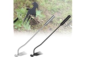 BAANFLY 2 Pack 4 Teeth Operated Weeding Tools for Gardening Tools, Multi-Purpose Uprooting Weeding Tool, Silver&Black Manganese Steel Hand Weeder for Vegetable Gardening Backyard Farm Planting & Weeding