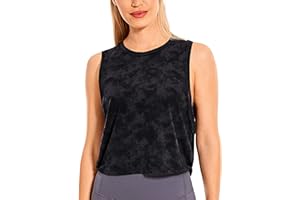 CRZ YOGA Donna Cotone Sportivo Crop Canotta Tank Top Shirt Senza Maniche Fitness Palestra