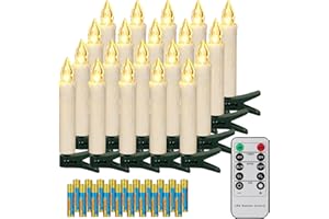 FREEPOWER 20 Candele LED Albero di Natale con Telecomando Timer Fiamma Tremolante, Senza Fili, Luce Bianca Calda, Dimmable, Interni Esterni Impermeabili, Decorazioni Natalizie (Include 20 batterie)