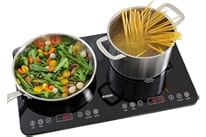 Bigben Plaque Induction Double Portable 3500 W - Table de Cuisson 2 Feux, Minuteur, Contrôle Température 60-240 °C, Idéale Cuisine Quotidienne, Studio - Nettoyage Facile - CKDUO2BK (Deux plaques)
