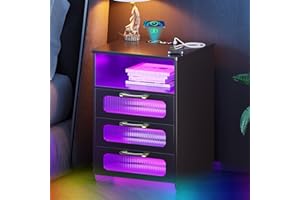 ‎LVIFUR Lvifur LED Nachttisch mit 3 Schubladen,Nachttische mit LED-Beleuchtung,Nachtschrank mit Ladestation und USB Anschluss,Nachtisch Nachtkommode für Schlafzimmer