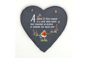 Image Industry A Robin In The Garden Slate Heart - Hanging Slate - Memorial Gift - Robin Lovers