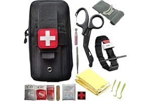 SECUENOR Trousse de Secour Militaire Tactique complète/kit Trauma Noire Inclus Pansement israélien/Garrot Tourniquet/Couverture de Survie+Tire tiques idéal pour randonnée Bricolage Airsoft...