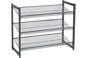 ‎SONGMICS SONGMICS Metal Shoe Rack with 3 Shelves, Mesh Rack, Adjustable Flat or Angled Shelves, Stackable Storage Rack for the Hallway, Entrance Area, 74 x 62.8 x 30.7 cm, Dark Grey, LMR03GB