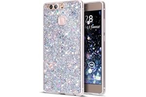 Cover Huawei P9 Custodia,Custodia Huawei P9,ikasus Brillante scintilla Bling lucido glitter strass Cover Custodia Trasparente Morbida Silicone Sottile TPU Protettiva Case Cover per Huawei P9,Argento