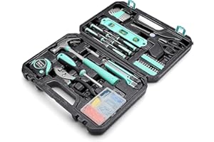 Amazon Basics Household Tool Kit With Storage Case, 142 Piece, Turquoise, 13.39 x 9.25 x 2.95 inch