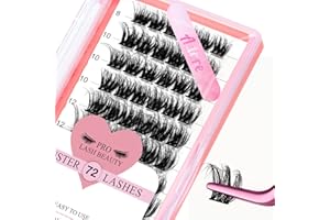 PRO LASHBEAUTY Faux Cils, 72 pièces Cluster Cils, Lashes Individuels Cils, Extensions Cils Simple à porter à la maison, Bande super mince (Adore-3D Fluffy,D-8-16mix)