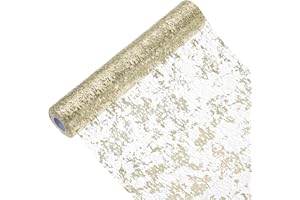 sourcing map Champagne Gold Table Runner Roll 11.4" x 45 Feet Sequin Foil Metallic Mesh Table Runner Decor Table Decorations for Wedding, Birthday Party, Christmas, New Year