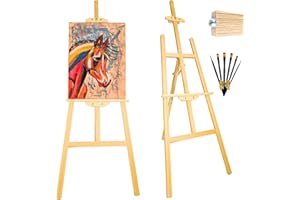 QE'MONO Caballete pintura profesional 150cm incluye pinceles. Caballete de madera plegable y altura ajustable. Soporte para lienzos grandes y pequeños, exposición de cuadros, pintura acrilica, oleo, niños