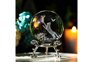 HDCRYSTALGIFTS Sfera di cristallo a forma di gatto con supporto, 60 mm, incisa in 3D, decorativa, fermacarte (trasparente)