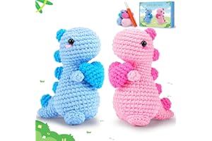 FORTUNING'S JDS Dinosaur Crochet Kit For Beginners Crochet Animal Kit Complete Dinosaur Crochet With Step-by-Step Video Tutorials Learn To Crochet Starter Kit Animal Set Beginners Crochet Kit Stegosaurus