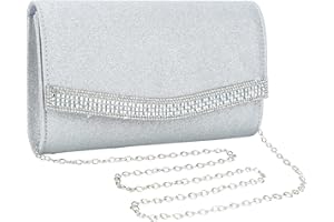 UBORSE Abendtasche Damen Clutch Strass Glitzer Glänzend mit Kette Mode Kleine Umhängetasche Envelope Tasche Unterarmtasche Für Hochzeit Cocktail Party Prom Geburtstag Bankett (Silber)