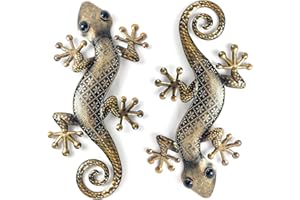 Liffy Gecko Metall Wall Art Decor 2 Pack 15 Zoll - Indoor & Outdoor Eidechse Wandkunst hängende Skulptur für Haus und Garten Dekorationen (Gold Eidechse)