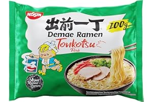 ‎NISSIN Nissin Demae Ramen – Tonkotsu, Einzelpack, Instant-Nudeln japanischer Art, mit Schweinefleisch-Geschmack, Sesamsamen & asiatischen Gewürzen, schnell & einfach zubereitet, asiatisches Essen (1 x 100 g)