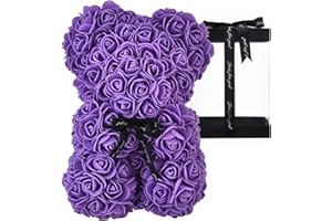 AZXU - Orsacchiotto composto da rose artificiali, per anniversari, regalo per mamma, confezione regalo trasparente inclusa - Viola