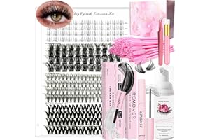 DNSGOOR Kit de Extensión de Pestañas DIY 212 Pestañas con Pestañas Inferiores,Pegado y Sellado de Pestañas,Eliminación de Pestañas,Champú de Pestañas,Cepillo de limpieza,Lash de Pinzas Cepillo limpiad