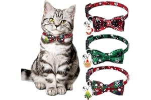 DTYDECLE 3 Stück Weihnachten Katzehalsband, weich verstellbar Weihnachten Schneeflocken Plaid Fliege Kragen mit Glocke Sicherheit Schnellverschluss für Xmas Kostüm von Kätzen und Hündchen