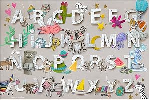 Laroom 14281 Alfombra Vinílica Infantil Diseño Abecedario, Vinilo Antiliscante, Gris, 133x200 cm