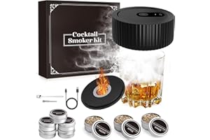 AVUMDA Kit Fumoir Whisky Électrique avec 8 Arômes de Copeaux de Bois, Ensemble Fumoir Cocktail Rechargeable, kit Fumoir Boissons à l'ancienne, Cadeau Homme, Anniversaire, fête des pères, Noël