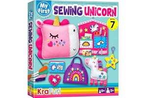 KRAFUN My First Sewing Unicorn syset för barn, konst- och pysselarbete för nybörjare, 5 söta projekt med plyschdjur, kudde, m