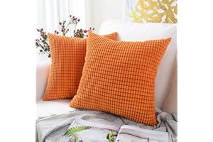 MERNETTE Pack of 2, Corduroy Soft Decorative Square Throw Pillow Cover Cushion Covers Pillowcase, Home Decor Decorations For Sofa Couch Bed Chair 18x18 Inch/45x45 cm (Granules Orange)