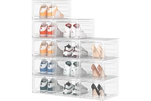 HOMIDEC Boîtes à chaussures,12 pcs boîtes de rangement pour chaussures en plastique transparent empilables,conteneurs pour organisateur de chaussures avec couvercles pour femmes/hommes