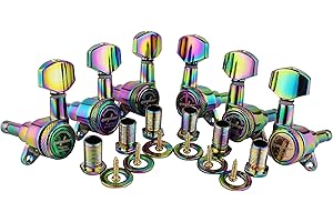 Guyker Afinadores de bloqueo de guitarra (3L + 3R) – 1:18 Lock String Tuning Key Pegs Machine Head Reemplazo para ST TL SG LP Style Guitarras Eléctricas, Folk o acústicas – Camaleón Rainbow