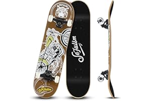 Sefulim 31 x 8 Inch Complete Skateboard 7 Layer Canadian Maple Double Kick Deck Concave Cruiser Trick Skateboard for Boys Girls Teens Adults Beginner