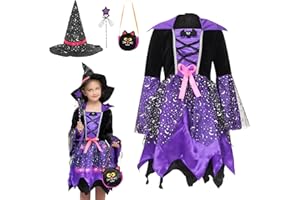 Cloudkids Déguisement Lumineux Halloween Sorcière Fille, Costume Enfant Cosplay Carnaval, Violet