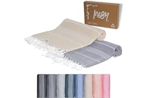 MEBY Zestaw 2 ręczników do sauny XXL (100 x 200 cm). Ręcznik plażowy, ręcznik kąpielowy, turecki ręcznik hammam, ręcznik. 100% bawełna (beżowy i ciemnoszary)