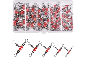 SHADDOCK 50 unidades/caja de tres vías de pesca giratorios T-Turn Cross Line Triple barril giratorio latón rojo rodante línea de pesca giratorio clips de conector con caja de aparejos