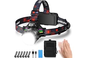 ‎MLIAIMCE MLIAIMCE Stirnlampe Led Wiederaufladbar,Superhell 100000 Lumen Zoombar Kopflampe Stirnlampe mit Sensor,3 Lichtquellen und Leistungsanzeige,IPX7 Wasserdicht Stirnlampen für Outdoor Camping Angeln