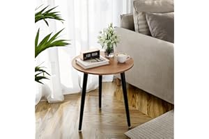 APICIZON Round Side Table, Small Coffee Table End Table for Living room, Bedroom, Small Space, Wooden Bedside Table, Easy Assemble, 42(D) x 51(H) cm, Walnut and Black