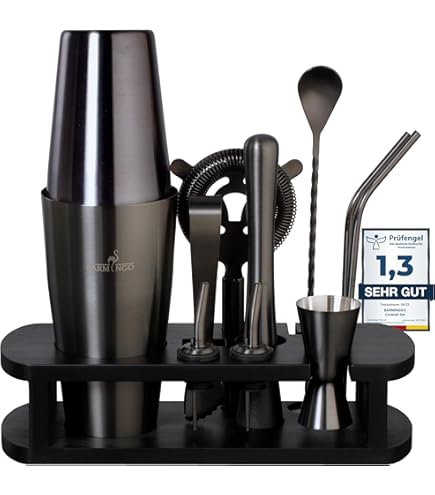 Cocktail Shaker Set Barkeeper Set Mit Ständer - Edelstahl Bar Set Mit Allem Zubehör | Professionelles Bartending Kit