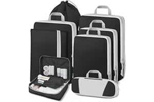 Lannvan Organizer Walizki,Zestaw 8 Kostki Opakowania,Organizator podróży oszczędność miejsca,Organizatorzy Walizka podróżna,Organizator Walizka Plecak,Torba 8 sztuk blackCheats,Czarny