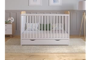 Love For Sleep Lit Bebe Evolutif avec Matelas - Lit Bebe 120x60 cm Bois avec Matelas & Tiroir - Lit Bébé Lit Bois Blanc-Pin, Lit Bébé Set Complet Lit Evolutif Bebe
