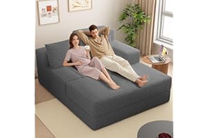 Wumagin Schlafsofa Couch Cord Schlafsessel Big Sofa mit Schlaffunktion, 135 * 152 * 80cm Chaiselongue Bett Sessel mit Schlaffunktion Eckcouch für Wohnzimmer und Schlafzimmer