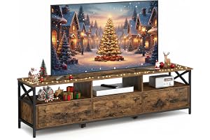 VASAGLE TV-stativenhet, nöjescenter för upp till 80 tums TV-apparater, 3 tyglådor och 3 öppna hyllor, 178 x 40 x 50 cm, för v